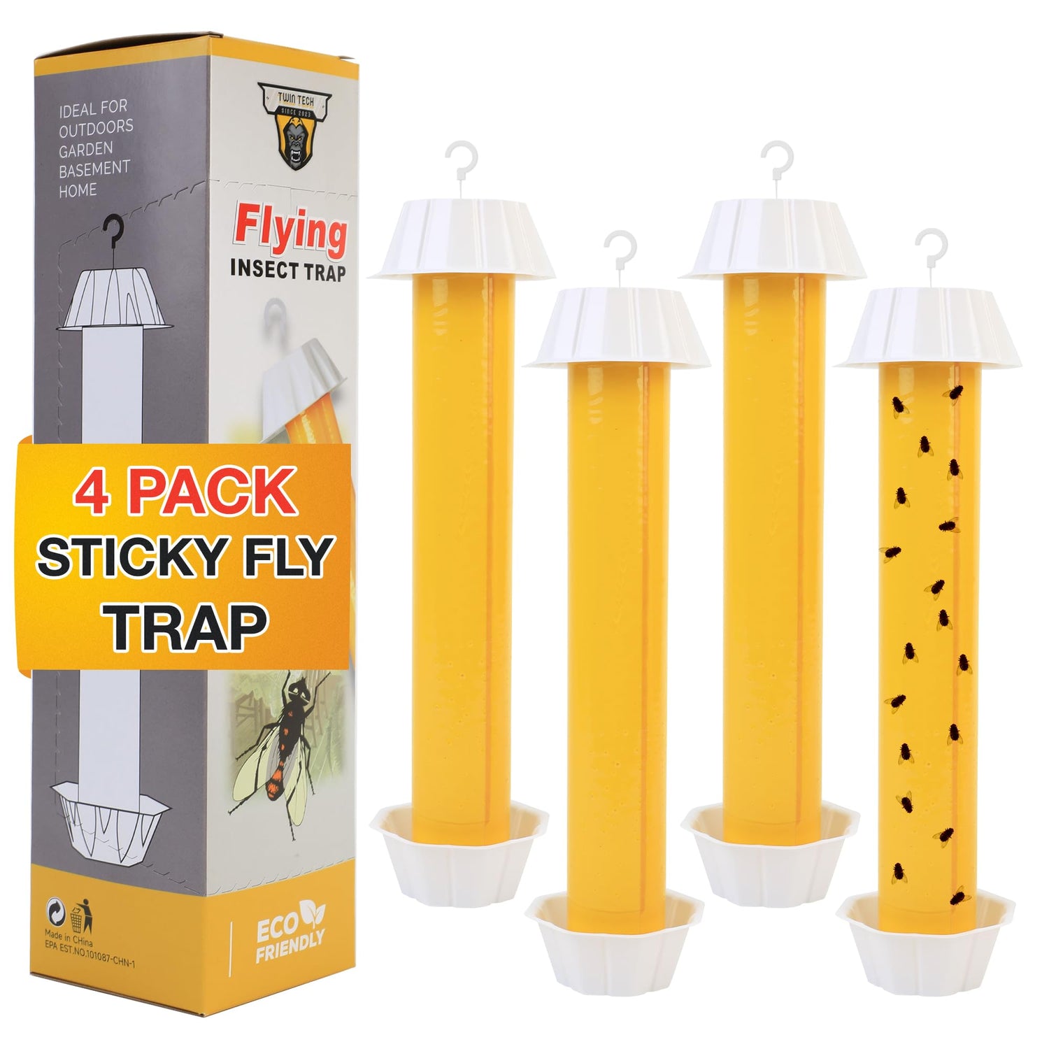 TwinTech Hanging Sticky Fly Traps | Sticky Fly Traps for Outdoors & Indoors to Control House Flies, Moths, & Other Flying Insects | Disposable and Easy-to-Use with Strong Stickiness | Pack of 2