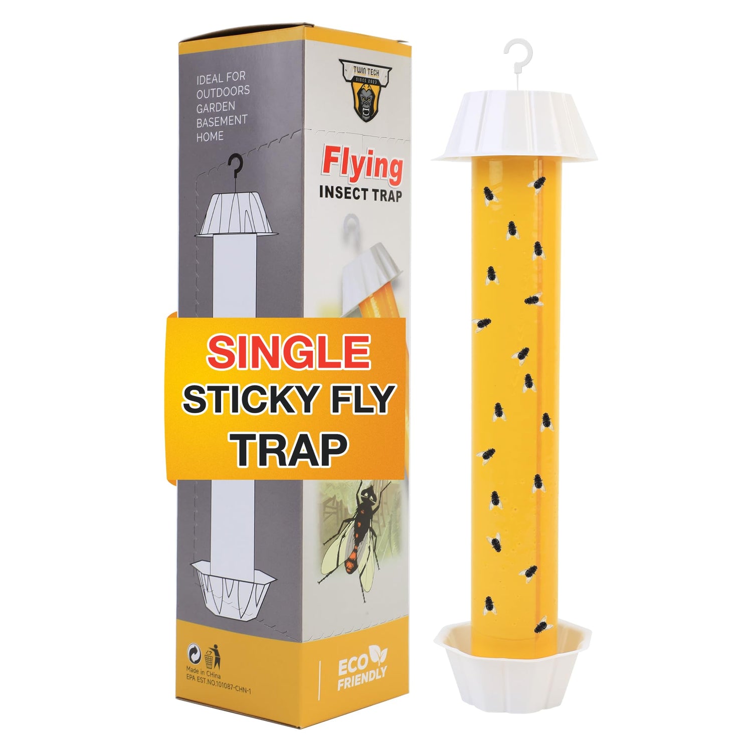TwinTech Hanging Sticky Fly Traps | Sticky Fly Traps for Outdoors & Indoors to Control House Flies, Moths, & Other Flying Insects | Disposable and Easy-to-Use with Strong Stickiness | Pack of 2