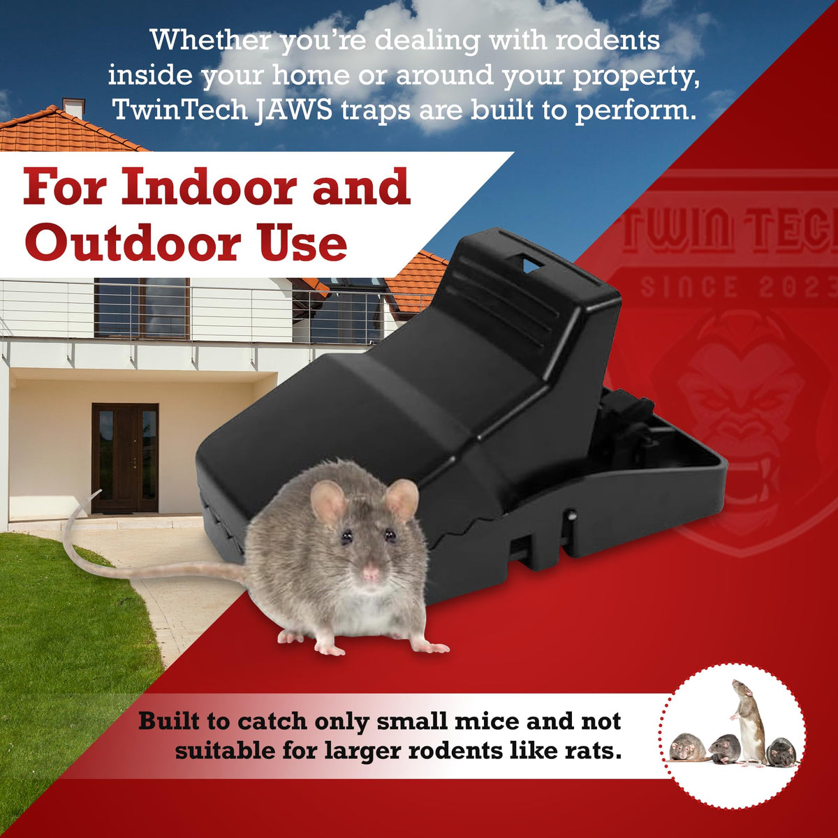 TwinTech Large Rat Traps – Reusable Touch-Free Snap Traps for Rats & Mice (12 Pack)